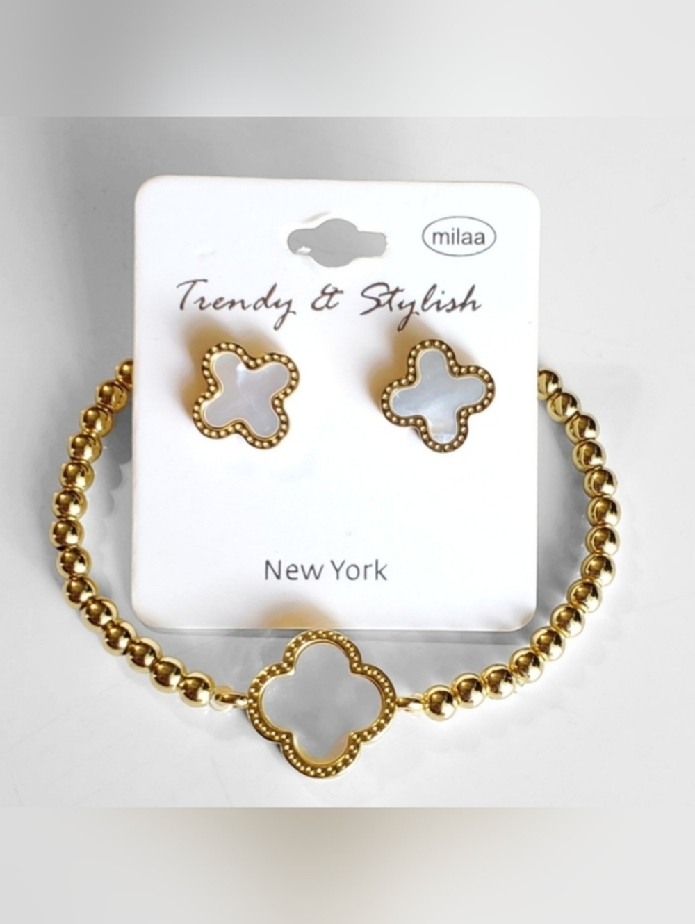 Stainless Steel Clover Bracelet and Earring Set